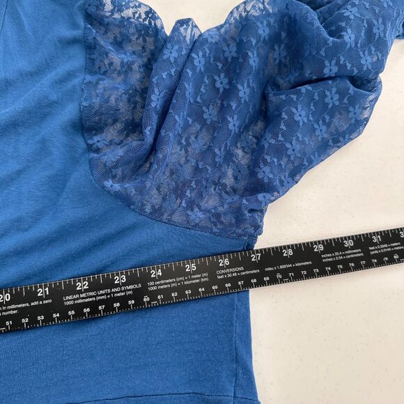 Allegra K Plus Size 4X Blue Long Sleeve Lace Panel V-Neck Tunic Top Button Boho - Picture 4 of 11